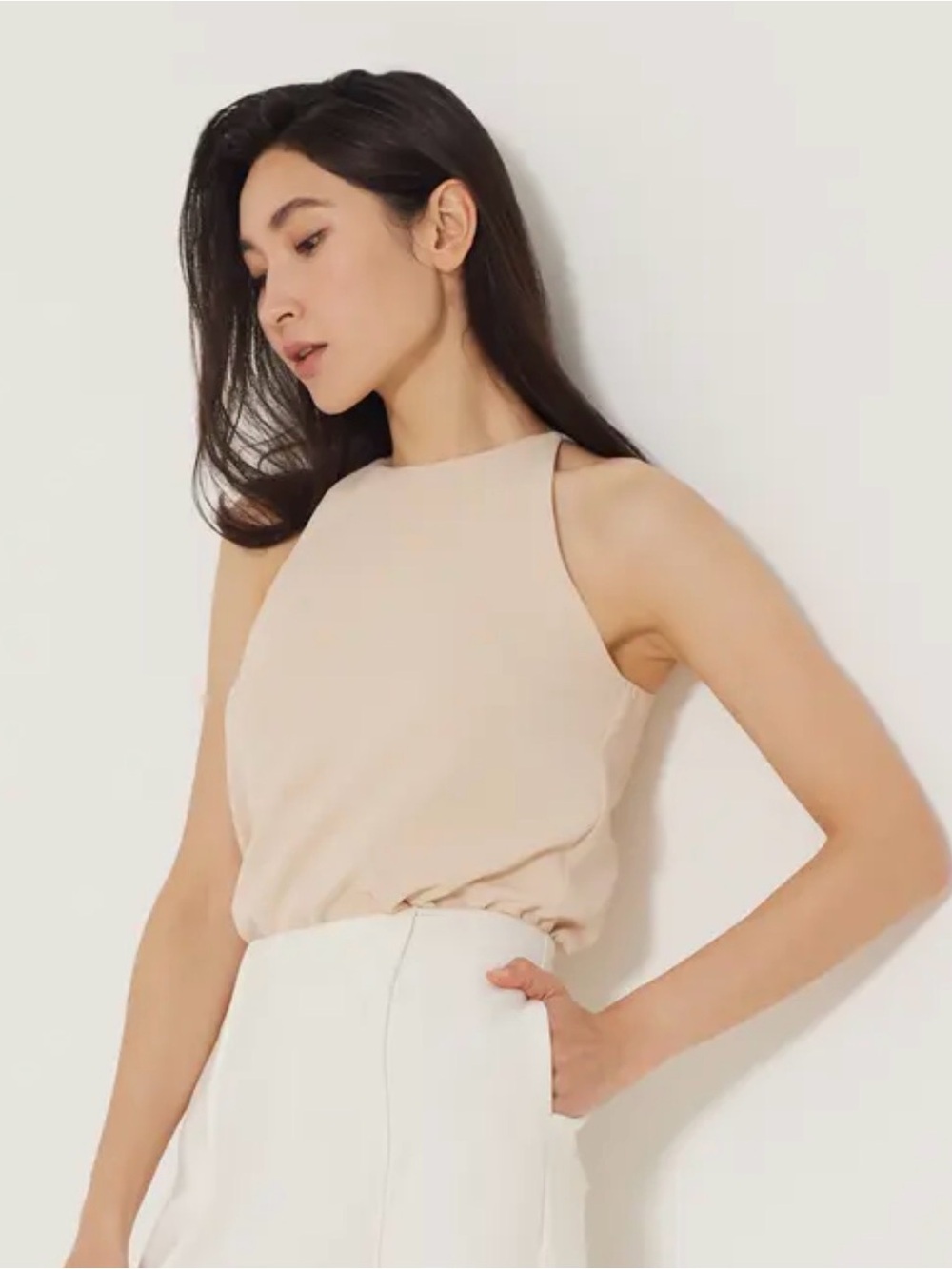 Love Bonito Sleeveless Beige Halter Neck Top - Women's